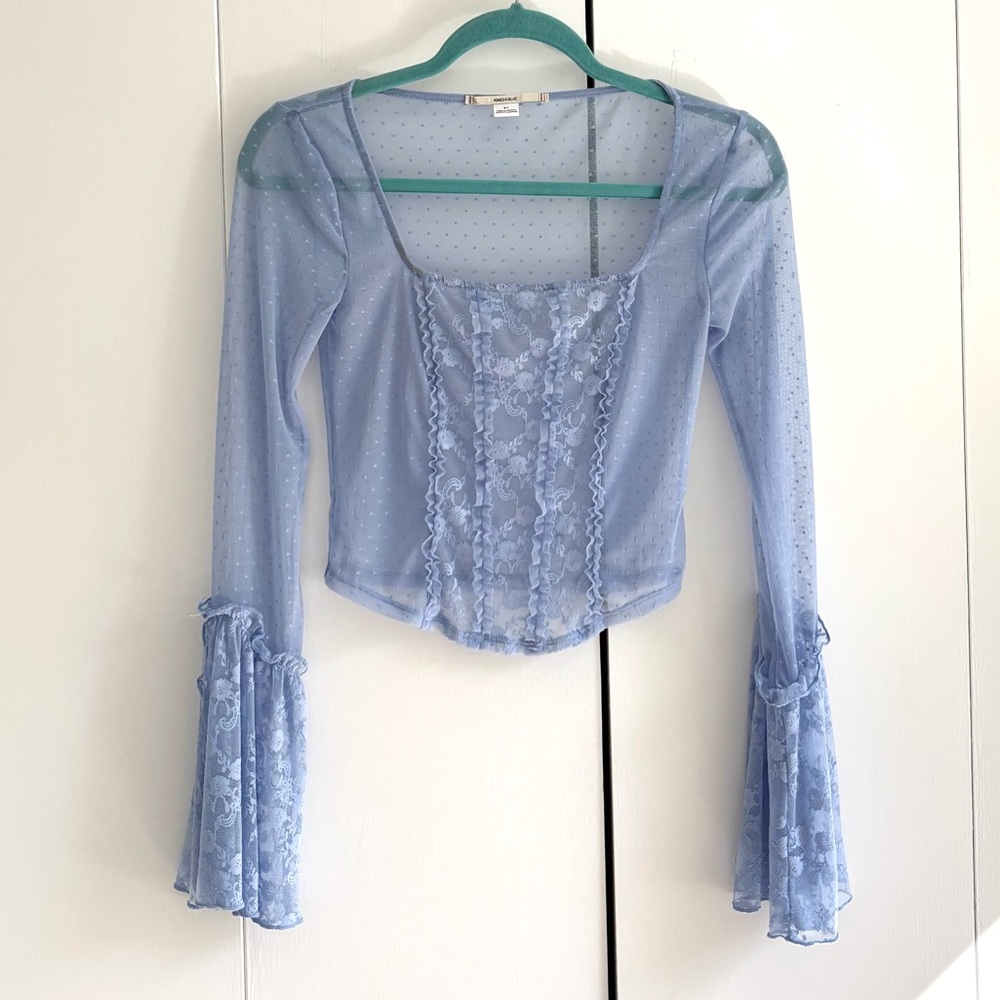 Urban Outfitters Kimchi Blue Robyn Sheer Lace Bustier Blouse in Blue Size Small